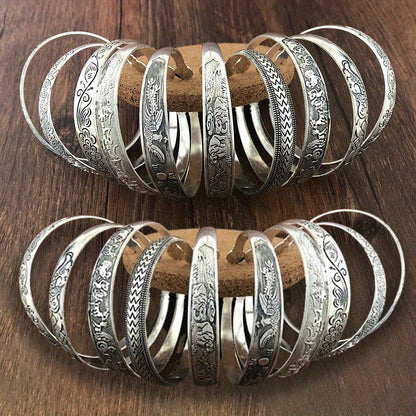 5pcs Retro Ethnic Hollow Engraving Adjustable Open Cuff Bracelet Set for Women Boho Stackable Friendship Bracelets Gift for Christmas Halloween Vacation