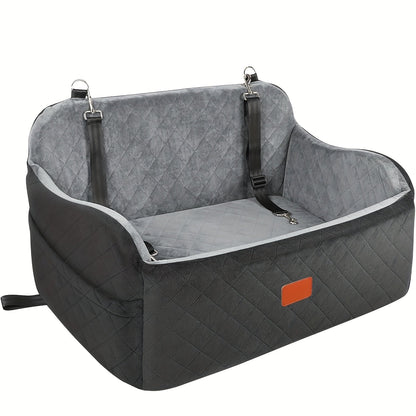 Dog Car Seat for Medium Large Dogs – Washable Memory Foam Pet Travel Car Bed with Seat Belt Pass-Through, Adjustable Straps & 3-Point Installation, Gray Black Brown All Black Black Gray