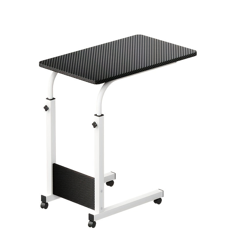 Height Adjustable Rolling Laptop Table with 4 Wheels & Dual Shelves – Mobile Workstation Desk for Bedside Dorm Office Living Room, Sturdy Steel Frame Space-Saving Design
