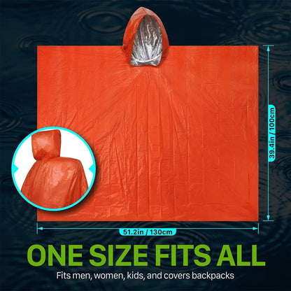 Emergency Rain Poncho Reusable 4-Pack & 14-Pack – Retains 90% Body Heat, Waterproof Weather Resistant Raincoat for Men Women Adults, Camping Hiking Survival Kit Emergency Supplies