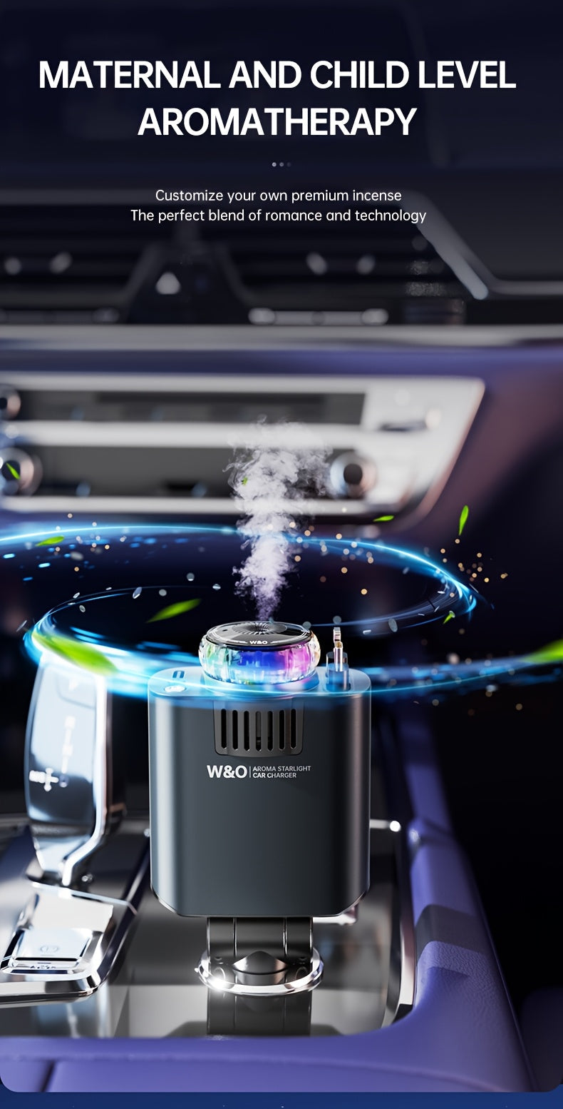 3-in-1 Retractable Car Charger with Starlight Projector & Aromatherapy – Fast Charging USB-C 2.6ft Cable for iPhone 16 17 Galaxy S25 S26, Car Phone Charger with Ambient Light (Perfume Sold Separately)