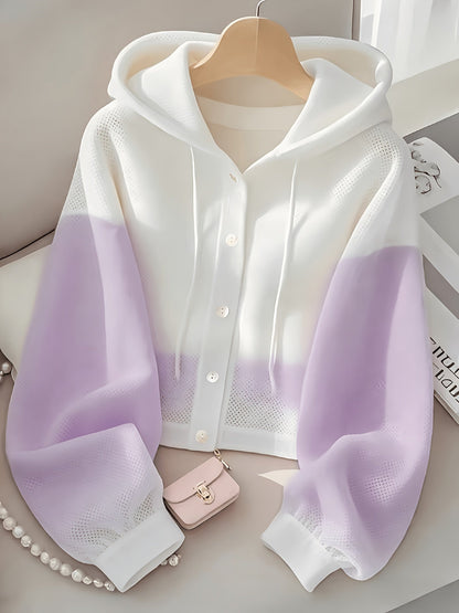 Women's Color Block Hoodie Cardigan Casual Loose Cropped – Lightweight Spring Summer Sporty Zip-Up Sweatshirt Jacket, Pastel Aesthetic Top for Daily Wear Office Parties S M L XL XXL