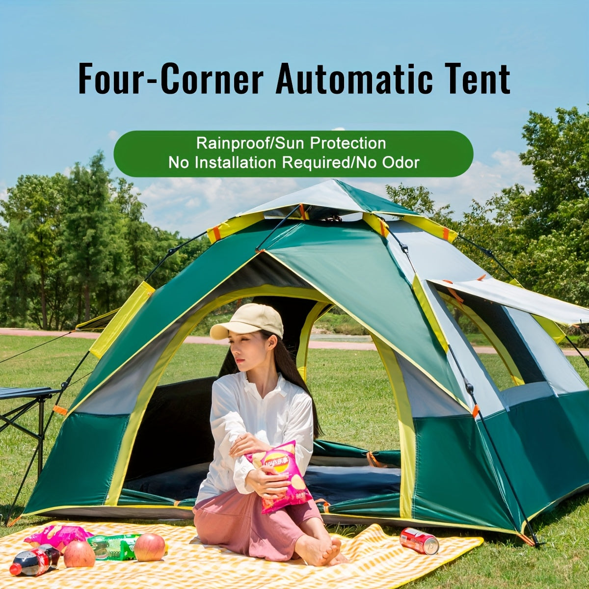 Automatic Instant Pop-Up Camping Tent 1-3 or 3-4 Person – Full Season Windproof Lightweight Tent with Double Doors & Mesh Windows for Camping Hiking Hunting Travel & Outdoor Shelter