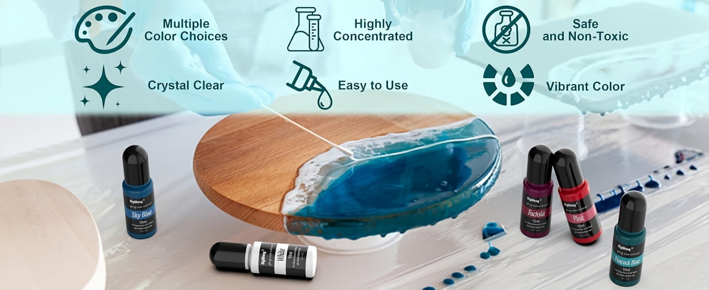 24 Color Liquid Epoxy Resin Colorant Set - Highly Concentrated Resin Dye for Jewelry Making, Resin Art, Painting and DIY Crafts, 0.35oz / 10ml Each, Complete Color Kit for Beginners and Artists