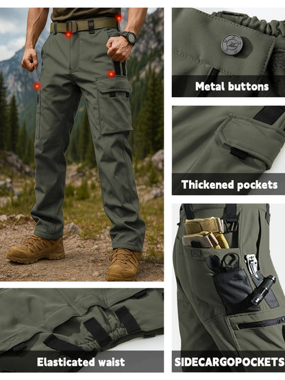 Men's Tactical Winter Pants Heavy-Duty Thickened Insulated Work Pants, 300g/m² 100% Polyester MOLLE System Multi-Pocket Baggy Snow Pants for Hiking Hunting Construction Outdoor
