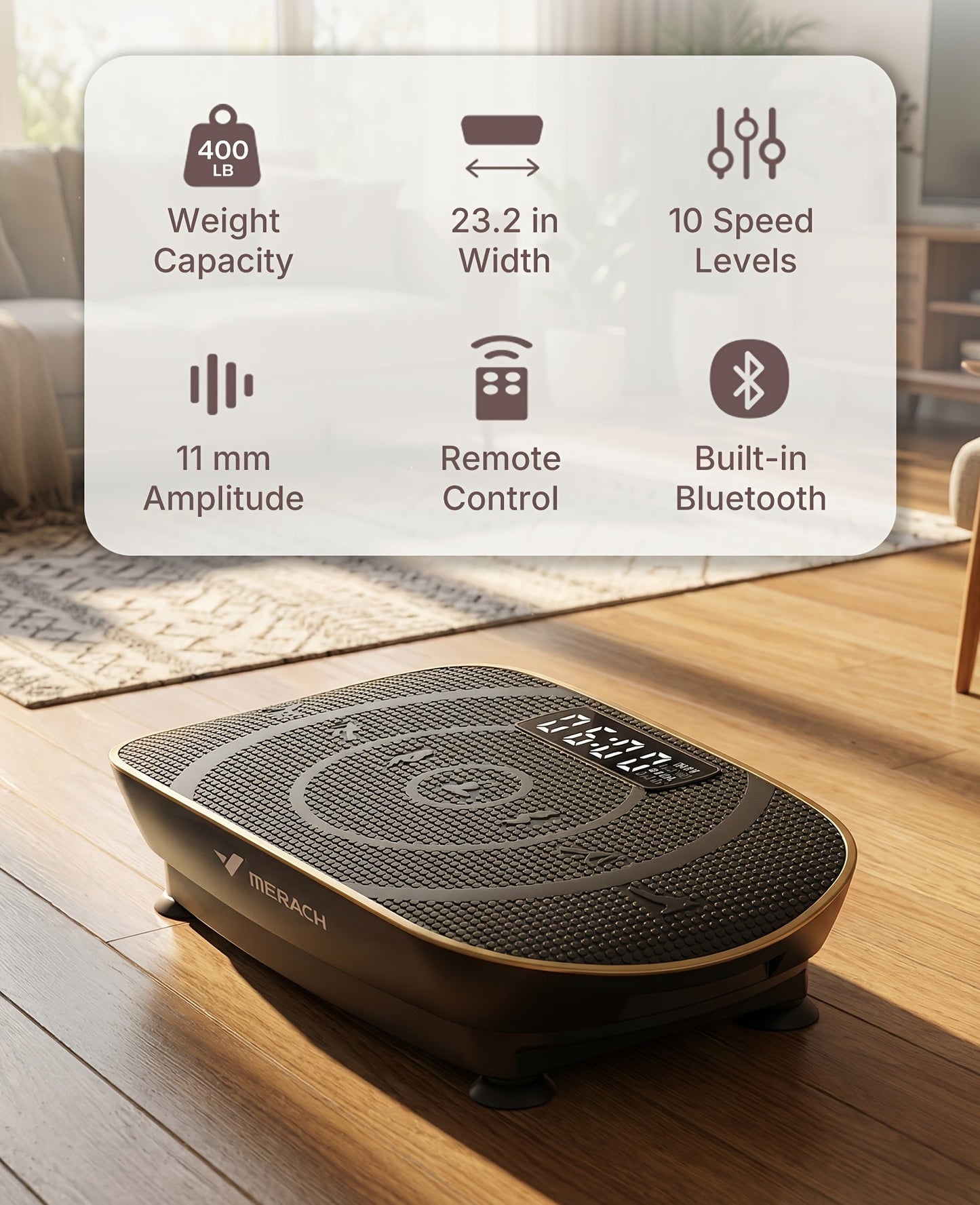 MERACH CV30 Pro Vibration Plate Exercise Machine Auto-Sensing Full Body Workout Platform with Bluetooth Speaker, Resistance Bands, 10 Speed Levels, LED Display, 330-440 lbs Capacity – Home Gym Fitness