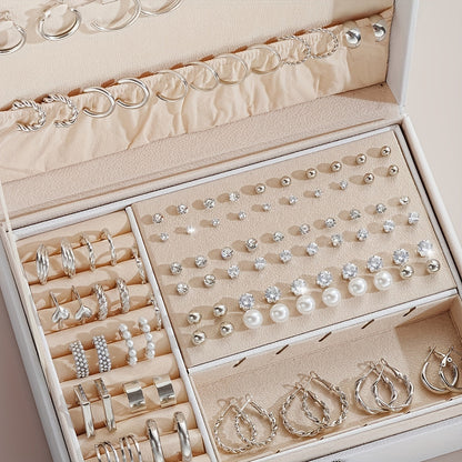 102-Piece Women's Earrings Set - Elegant Imitation Pearl Rhinestone Hoop Ear Cuffs Heart & Geometry Studs, Stainless Steel Hypoallergenic Fashion Jewelry for Daily Wear Parties Dates & Gifts