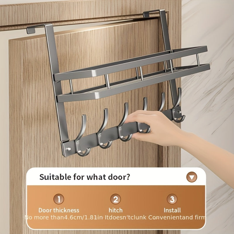 Over-the-Door Storage Rack Heavy Duty Metal Hooks | No Tools Required 4 to 8 Hooks | Bedroom Bathroom Kitchen Closet Door Organizer Hanger | Black Gray | 14 to 24 Inch