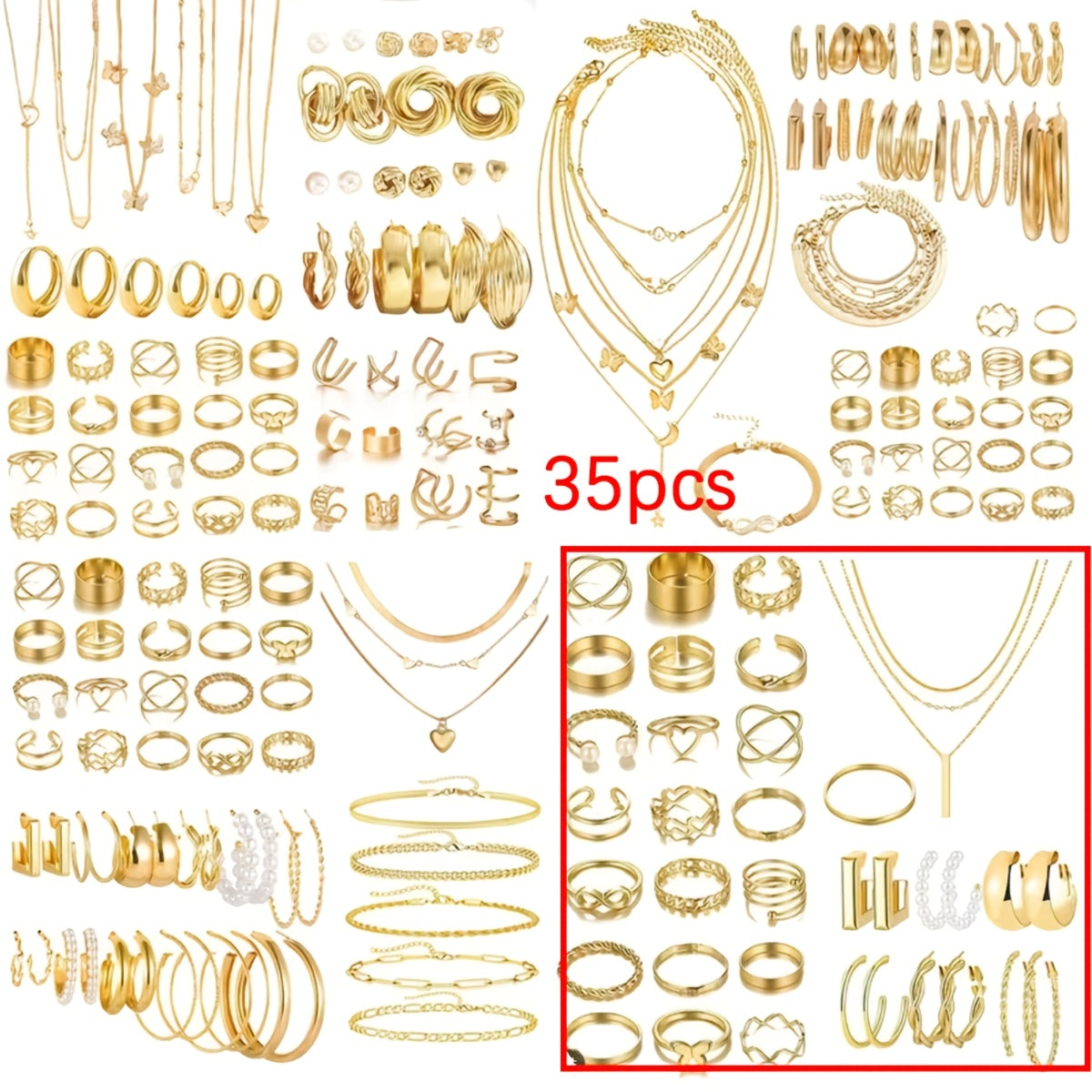 Retro Jewelry Set for Women 35-68pcs Butterfly Heart Star Moon Charms Elegant Mixed Lot Daily Wear & Gift