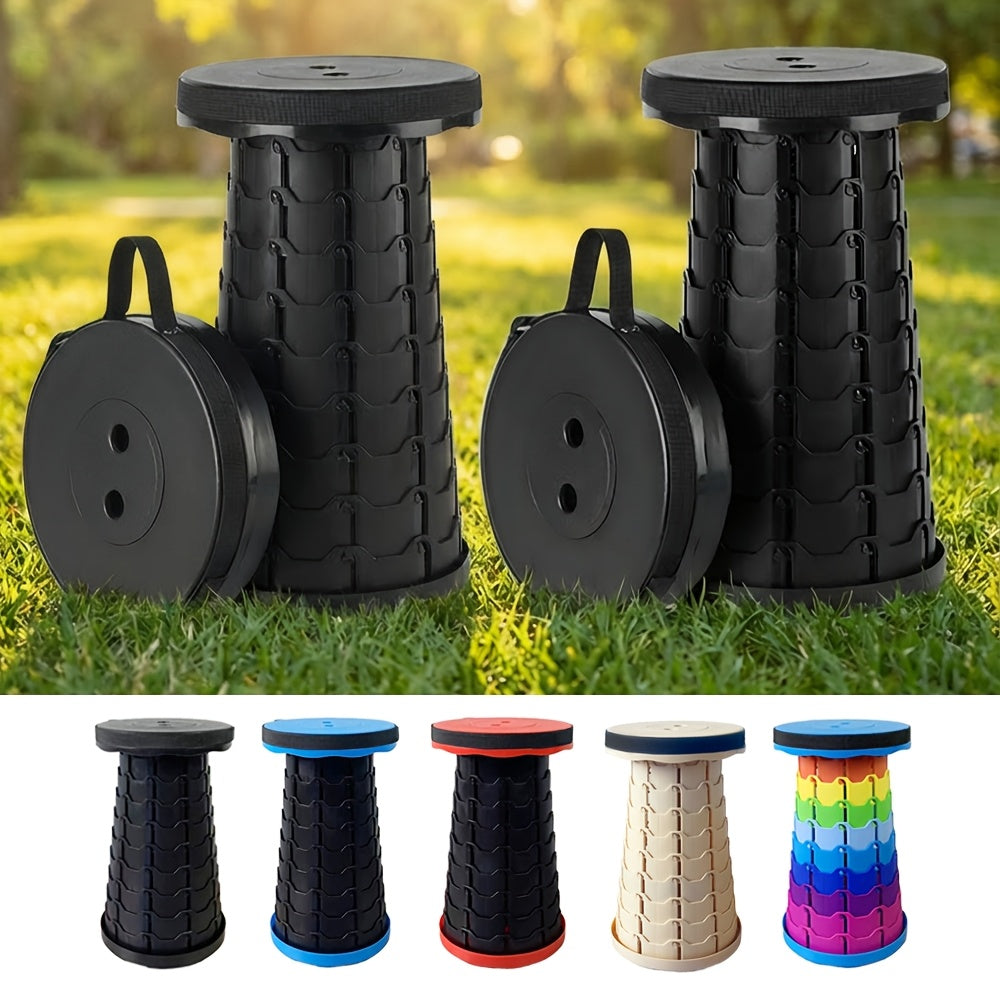 Collapsible Folding Stool 2-Pack 400lbs Capacity Portable Telescoping Retractable Seat for Camping Fishing Hiking Kitchen Outdoors – Lightweight Rainbow Stool – Black