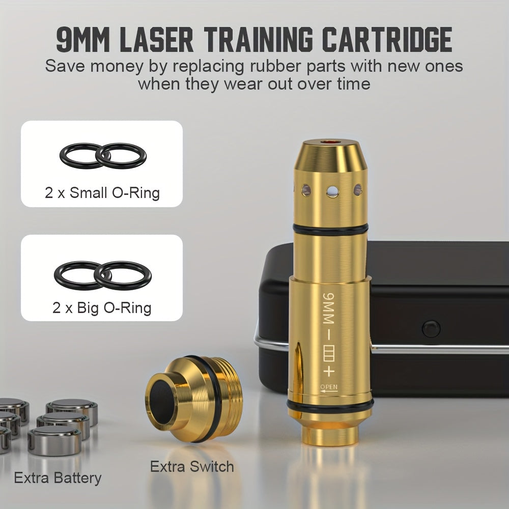 Dry Fire Laser Training Cartridge Multi-Caliber – 9mm / 45ACP / .223Rem Laser Bullet for Dry Fire Training System & Bore Sighter, Durable Copper, Class IIIA 650nm, 9 Batteries Included – Shooting Gift for Men