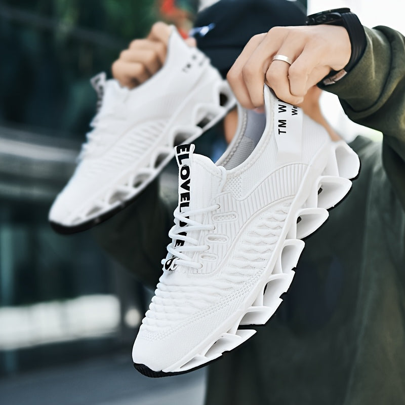 Men's Breathable Running Shoes Lightweight Fish Scale Fabric Upper Durable Outsole Low Top Lace-Up for Running Hiking Walking Casual Sports White Black US 7-13.5