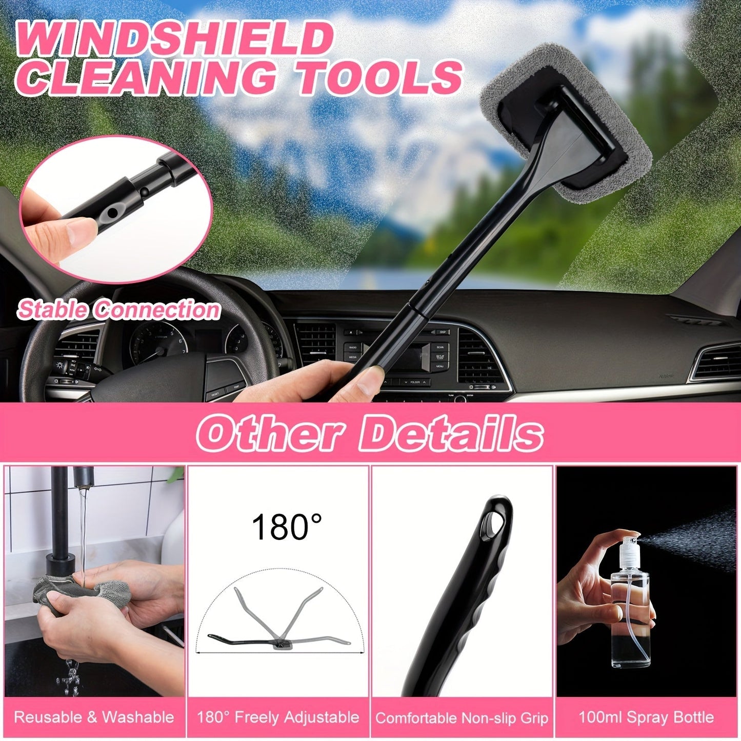41-Piece Car Wash & Detailing Kit with 120W Handheld Vacuum Cleaner – Foldable Bucket, Windshield Tool, Snow Shovel, Tire Brush, Interior & Exterior Complete Car Care Set, Pink / Black / Blue