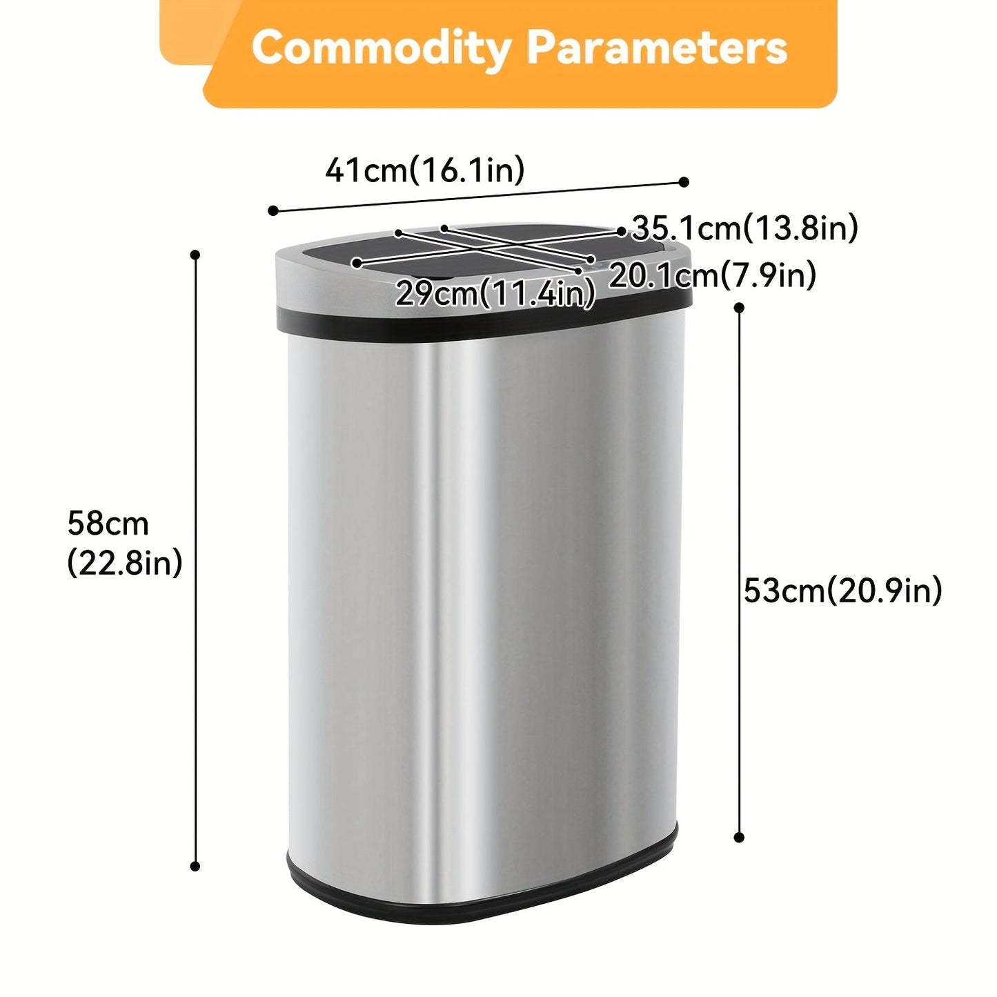 13 Gallon Touchless Trash Can 50L Automatic Motion Sensor Garbage Can Stainless Steel & Plastic for Kitchen Office Bedroom Living Room – 11 Colors