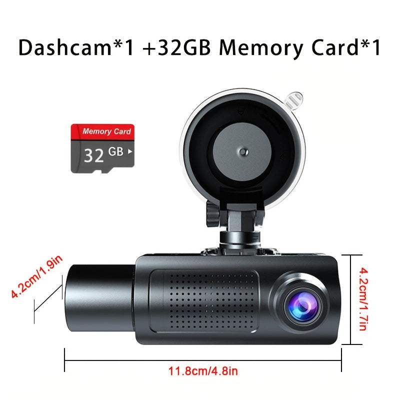 3-Channel Dash Cam with Infrared Night Vision & Smartphone App – Front, Rear & Interior Car Camera with Loop Recording, Wide Angle Lens, Optional 64GB/512GB Memory Card for Cars, Trucks & Rideshare