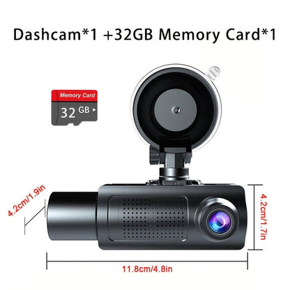 3-Channel Dash Cam with Infrared Night Vision & Smartphone App – Front, Rear & Interior Car Camera with Loop Recording, Wide Angle Lens, Optional 64GB/512GB Memory Card for Cars, Trucks & Rideshare