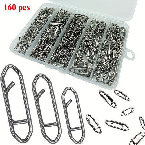 Fishing Snap Swivels 160pcs Stainless Steel Quick Connect Pins – Anti-Rust Lure Connector Hanging Ring for Sea Fishing Bass Saltwater Freshwater