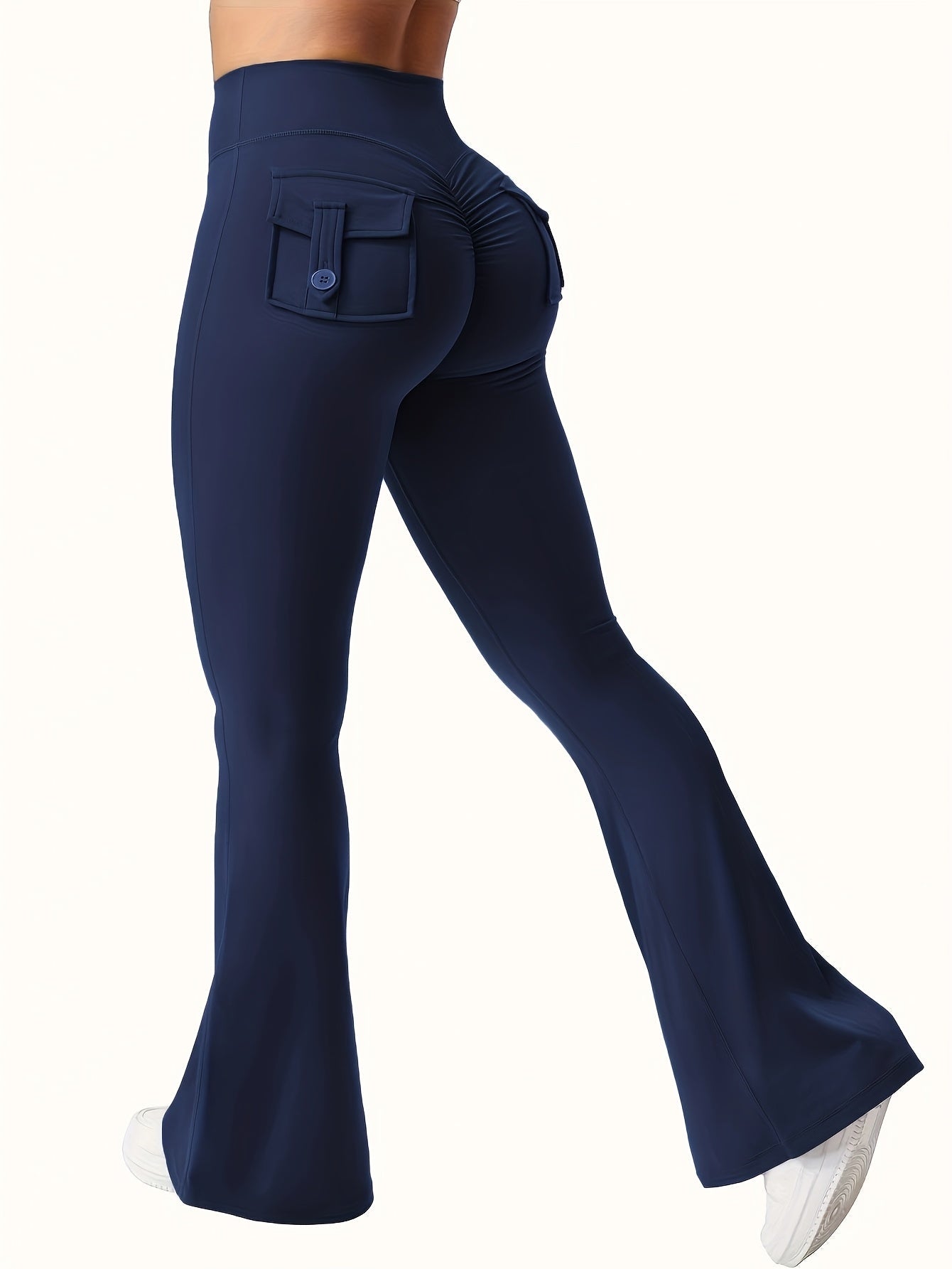Women's High Waist Flare Pants 3-Pack – Butt Lifting Tummy Control Quick-Dry Cargo Style Leggings Tracksuit Casual Sports Full-Length Trousers Black Gray Green