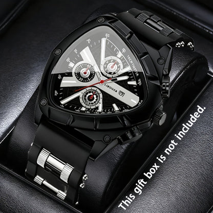 3pcs Men's Quartz Watch Set – Silicone Strap Date Display Triangular Dial, Fashion Sport Casual Wrist Watches for Men, Ideal Birthday Anniversary Gift Set
