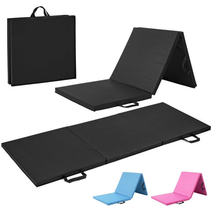 Tri Fold Folding Exercise Mat 1.5" Thick with Carrying Handles - High Density Foam Foldable Gym Mat for Gymnastics, Yoga, MMA, Core Workouts & Stretching, 72" x 24", Easy Storage & Portable
