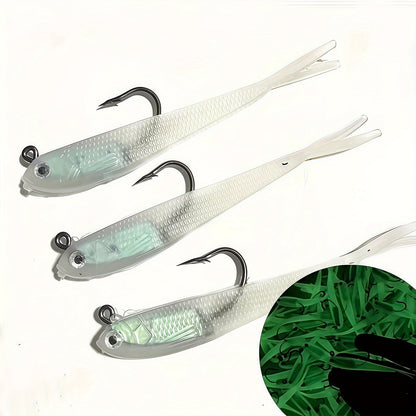 20pcs Bionic Soft Fishing Lures with Hook – Realistic Gray Fish Bait for Bass Sea Bass Black Fish, Lead Weighted Freshwater Saltwater Fishing Lure Set