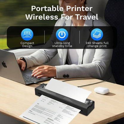 Portable Wireless Thermal Inkless Printer for Travel – 2026 Upgraded, Prints 8.5"x11" Letter, Legal, A4 & A5, Compatible with iPhone, Android & Laptop, Includes 10 Sheets Folded Thermal Paper – Black