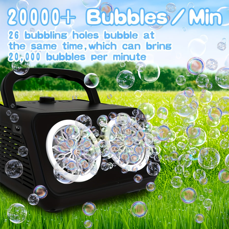 Automatic Bubble Machine Upgraded Thickened 2-Fan Design 20000 Plus Bubbles Per Minute Plugin or Battery Powered Portable Indoor Outdoor Bubble Blower for Birthday Party Wedding Kids White Black