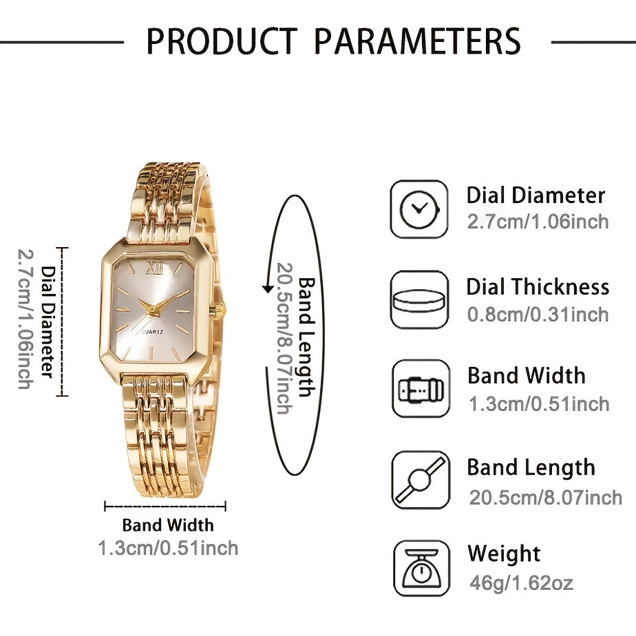 Set of 2 Women's Watches Gold Quartz Wristwatch – Elegant Ladies Analog Timepiece Set, Casual Stylish Gift for Women, Rose Gold Silver Tone