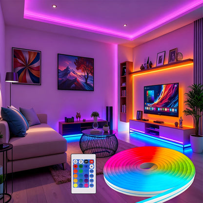 LED Neon Strip Lights with Remote Control – Color Changing RGB Atmosphere Light for Room, TV, Kitchen, Cabinet, Halloween, Christmas & Birthday Party Home Decoration – 3M, Multi-Pack Options