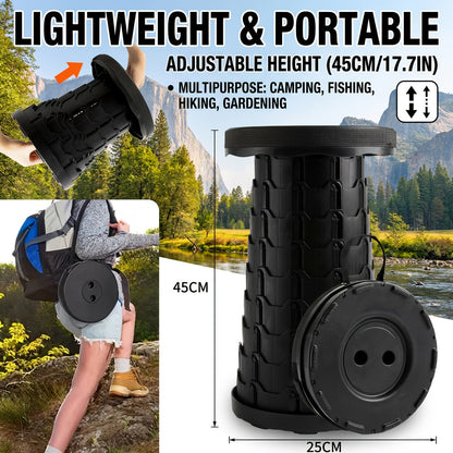2-Pack Collapsible Folding Stool – 400 lbs Capacity Portable Telescopic Camping Stool, Compact Storage for Travel, Camping, Hiking, Fishing & Backyard BBQ – Lightweight Plastic Seat, Men's Gift