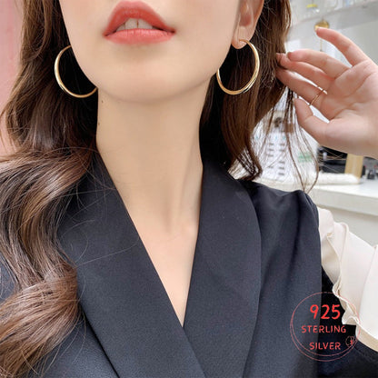 S925 Sterling Silver Large Round Hoop Earrings for Women - Lightweight Hypoallergenic Cubic Zirconia Big Circle Hoops in 40/50/60mm, Elegant Everyday Fashion Jewelry, Perfect Birthday & Christmas Gift
