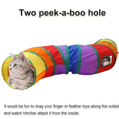 Collapsible Cat Tunnel with Ball & Peek Holes – 3-Way S-Shaped Foldable & Connectable Rainbow Tube Toy for Indoor Cats & Kittens, Customizable Play Layout