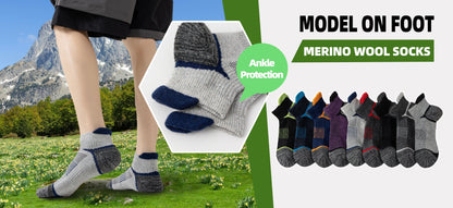 6 Pairs Merino Wool Hiking Socks for Men & Women, Cushioned Ankle Running Work Socks with Compression Support, Sweat-Absorbing Breathable Low Cut Invisible Design – Great Gift Idea