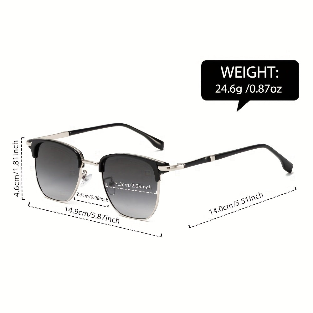 Retro Semi-Rim UV400 Sunglasses Unisex Vintage Half Frame Sunglasses for Men Women with Case & Cleaning Cloth - Classic Stylish Eyewear for Daily Driving Travel Outdoor