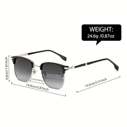 Retro Semi-Rim UV400 Sunglasses Unisex Vintage Half Frame Sunglasses for Men Women with Case & Cleaning Cloth - Classic Stylish Eyewear for Daily Driving Travel Outdoor