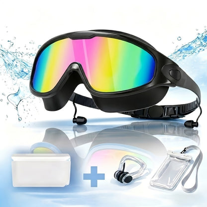 Anti-Fog Swim Goggles 2-Pack with Earplugs, Nose Clip & Waterproof Bag – UV Protection Swimming Goggles for Men, Women & Teens, Outdoor Pool & Water Sports Accessories Kit