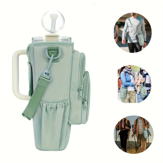 40oz Insulated Water Bottle Sling Bag with Straw Lid & Handle – Hands-Free Carrier with Phone Pocket Zippered Compartments Adjustable Strap for Dog Walking Gym Travel Outdoor Men Women