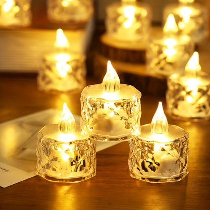 24pcs Crystal Pattern LED Flameless Candle Lights Battery Operated – Flickering Tea Light Set for Indoor Tabletop, Birthday, Wedding, Party & Festival Decoration – Safe Fireless Electronic Candles
