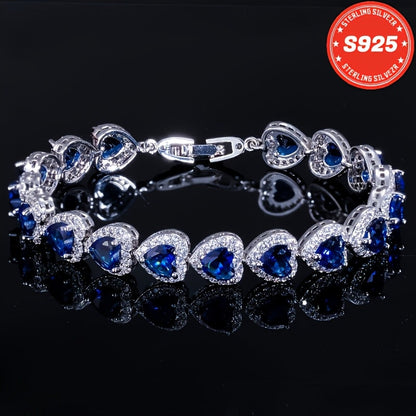S925 Sterling Silver Blue Heart-Shaped Full Moissanite Bracelet for Women – Elegant Luxury Style, Perfect Gift for Sisters, Mothers, Anniversary, Valentine's Day & Christmas