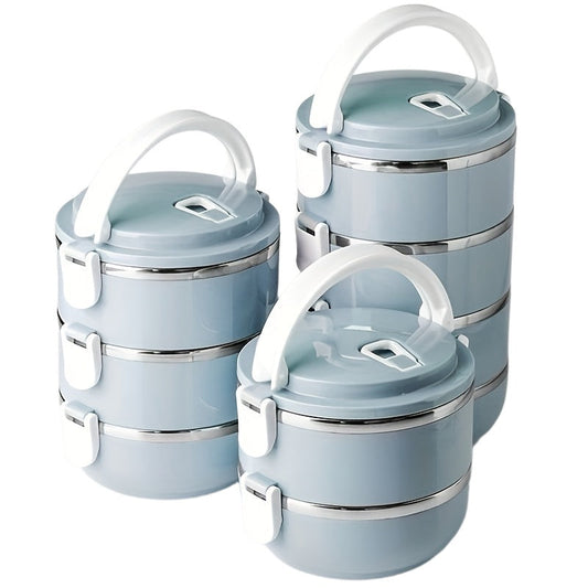 Stainless Steel Insulated Lunch Box Set 2/3/4 Layer – Stackable Bento Box with Lid, 47oz Leakproof Cylindrical Food Container for Office, School, Camping, Picnic & Outdoor Use