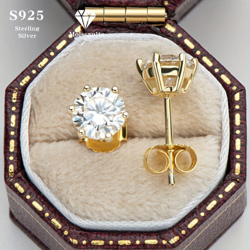 Moissanite Stud Earrings for Women S925 Sterling Silver – 0.5CT 1CT 2CT 3CT Vintage Style Diamond Alternative Earrings in Gold Silver Elegant Jewelry Gift