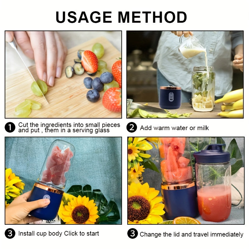 Portable Personal Blender Juicer 1500mAh USB Rechargeable – Food Grade ABS Double Cup Fruit & Vegetable Smoothie Maker, Multifunctional Mini Juicer for Home, Travel & Gym, Gift Box Included