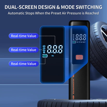Cordless Tire Inflator Portable Air Compressor with Digital Pressure Gauge, USB Rechargeable, 3X Fast Inflation for Car, SUV, Truck, Bike, Motorcycle, Ball & Sports Equipment – Compact Auto Air Pump
