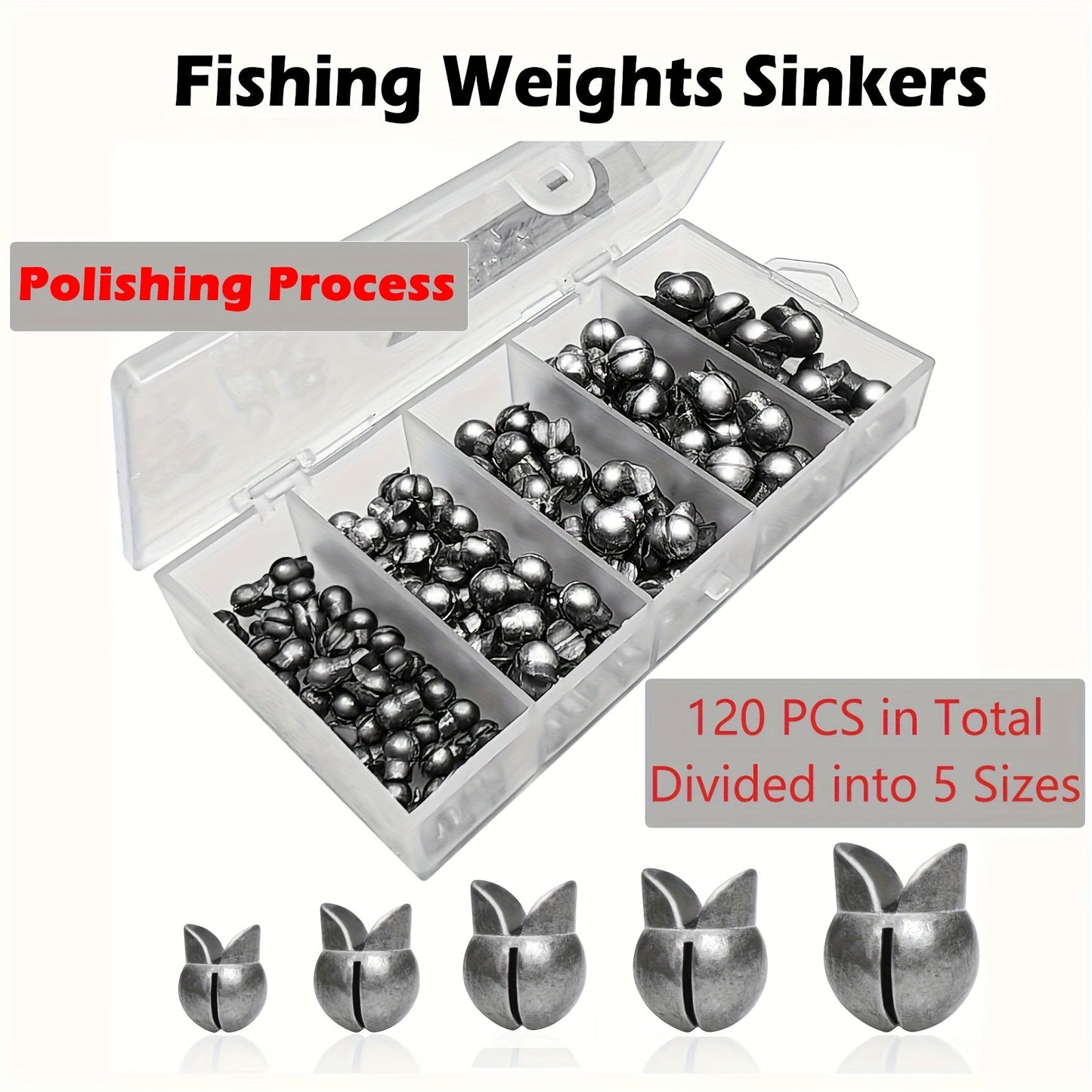 120pcs Split Shot Fishing Sinkers Round Removable Fishing Weights in 5 Sizes, Premium Assorted Sinker Set for Freshwater Saltwater Bass Trout Catfish Fishing - Tackle Box Essential