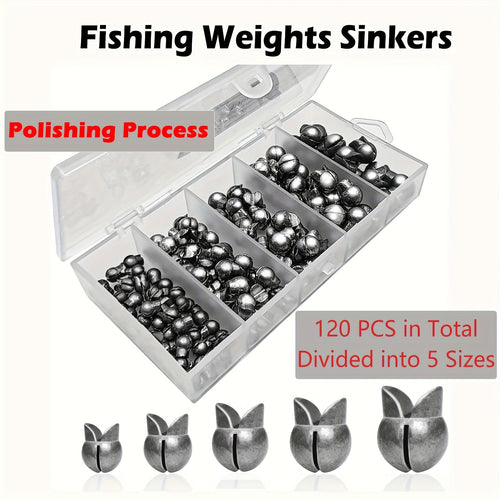 120pcs Split Shot Fishing Sinkers Round Removable Fishing Weights in 5 Sizes, Premium Assorted Sinker Set for Freshwater Saltwater Bass Trout Catfish Fishing - Tackle Box Essential