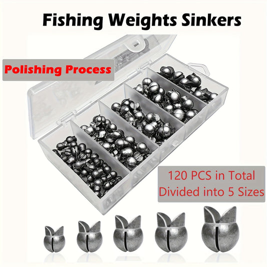120pcs Split Shot Fishing Sinkers Round Removable Fishing Weights in 5 Sizes, Premium Assorted Sinker Set for Freshwater Saltwater Bass Trout Catfish Fishing - Tackle Box Essential