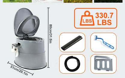 Portable Toilet for Adults Extra Large Indoor Outdoor Camping Commode with Detachable Inner Bucket & Removable Paper Holder – Lightweight Compact for Camping, RV, Boat, Van & Emergency Use (Gray/Black)