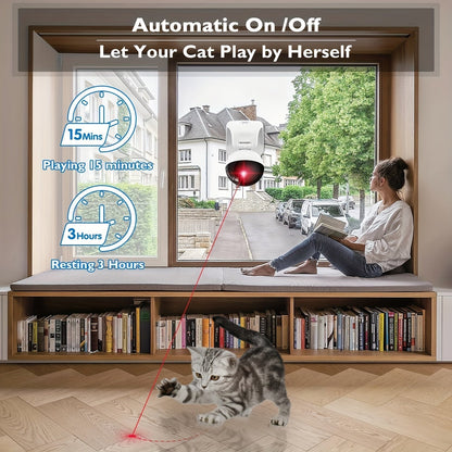 Automatic Laser Cat Toy USB Rechargeable – 3 Speed Modes, Hang or Place, 0–130° Adjustable Angle, 800mAh Battery, 15-Min Auto Shutoff, Interactive Laser Pointer for Indoor Cats Kittens Dogs
