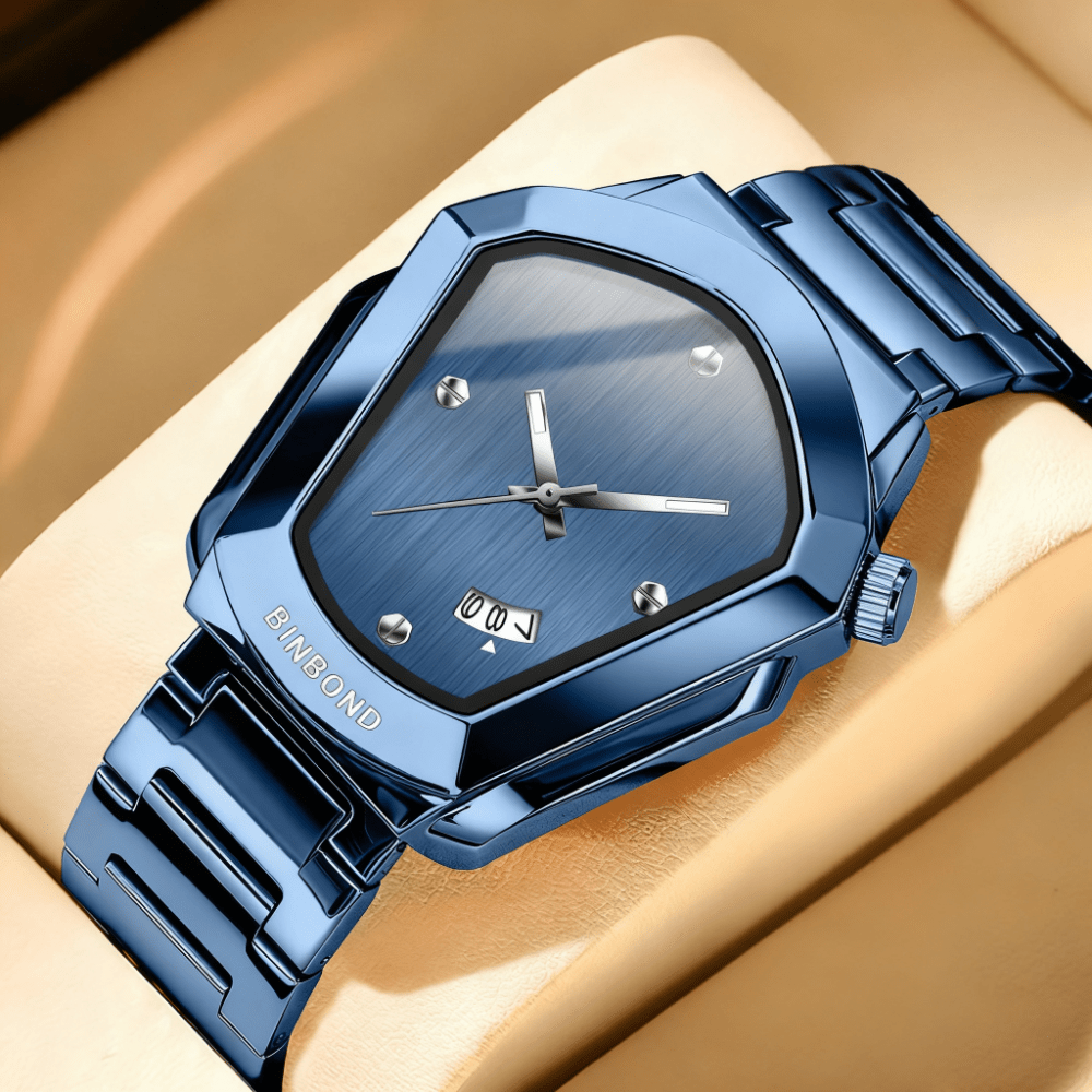 Men's Minimalist Quartz Watch with Irregular Dial & Calendar - Slim Business Wristwatch Alloy Case Metal Strap for Men, Office Casual Daily Wear, Birthday & Gift