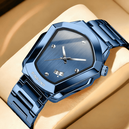Men's Minimalist Quartz Watch with Irregular Dial & Calendar - Slim Business Wristwatch Alloy Case Metal Strap for Men, Office Casual Daily Wear, Birthday & Gift